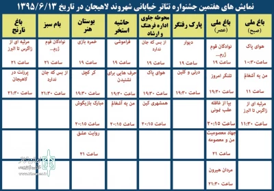 جدول زمان بندی اجراهای هفتمین جشنواره تئاتر خیابانی شهروند لاهیجان اعلام شد