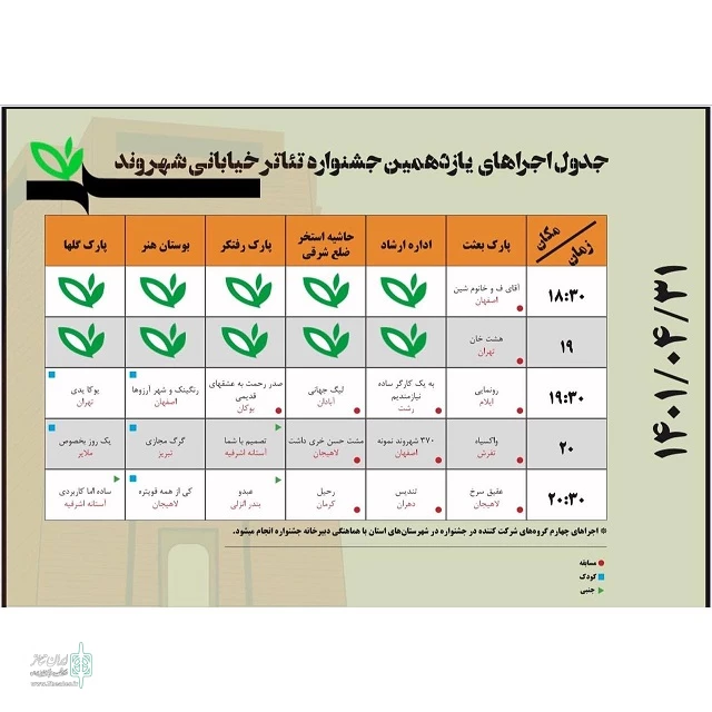 جدول اجراهای یازدهمین جشنواره تئاتر خیابانی شهروند لاهیجان 2